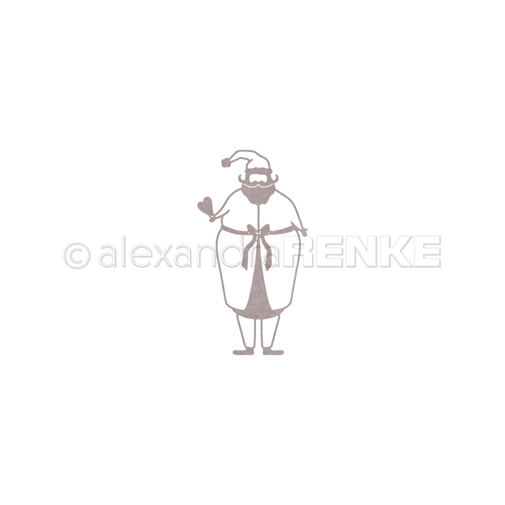 Minimalistische Strichgrafik des winkenden Weihnachtsmanns im Mantel mit Wasserzeichen von Alexandra Renke - perfekt für Designpapier-Projekte oder die Verwendung mit Ihren bevorzugten Motivstanze Weihnachtsmann DieCut Systemen.