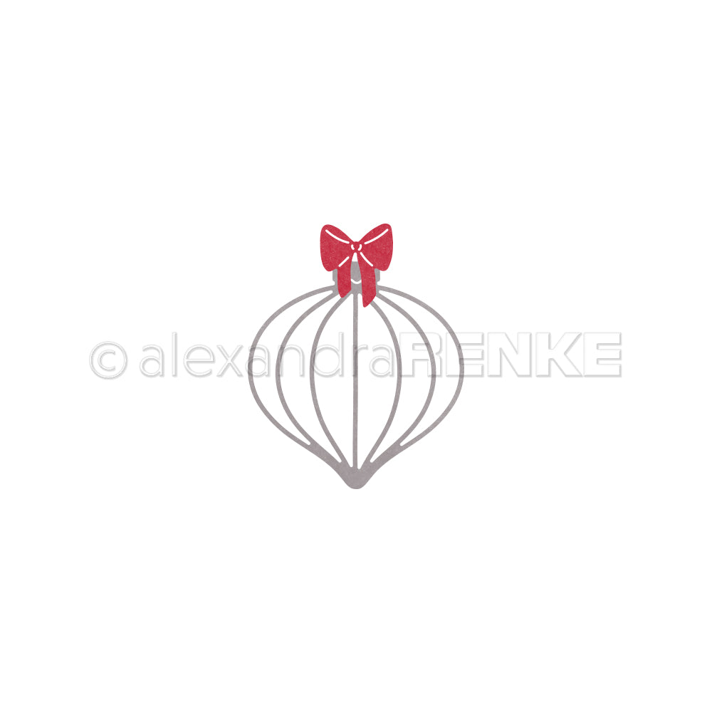 Schlichte Weihnachtskugel mit roter Schleife auf der Spitze, mittig auf weißem Untergrund - der perfekte weihnachtliche Bastelakzent von Alexandra Renke, ideal zur Verwendung mit Motivstanze oder Stanzsystemen.