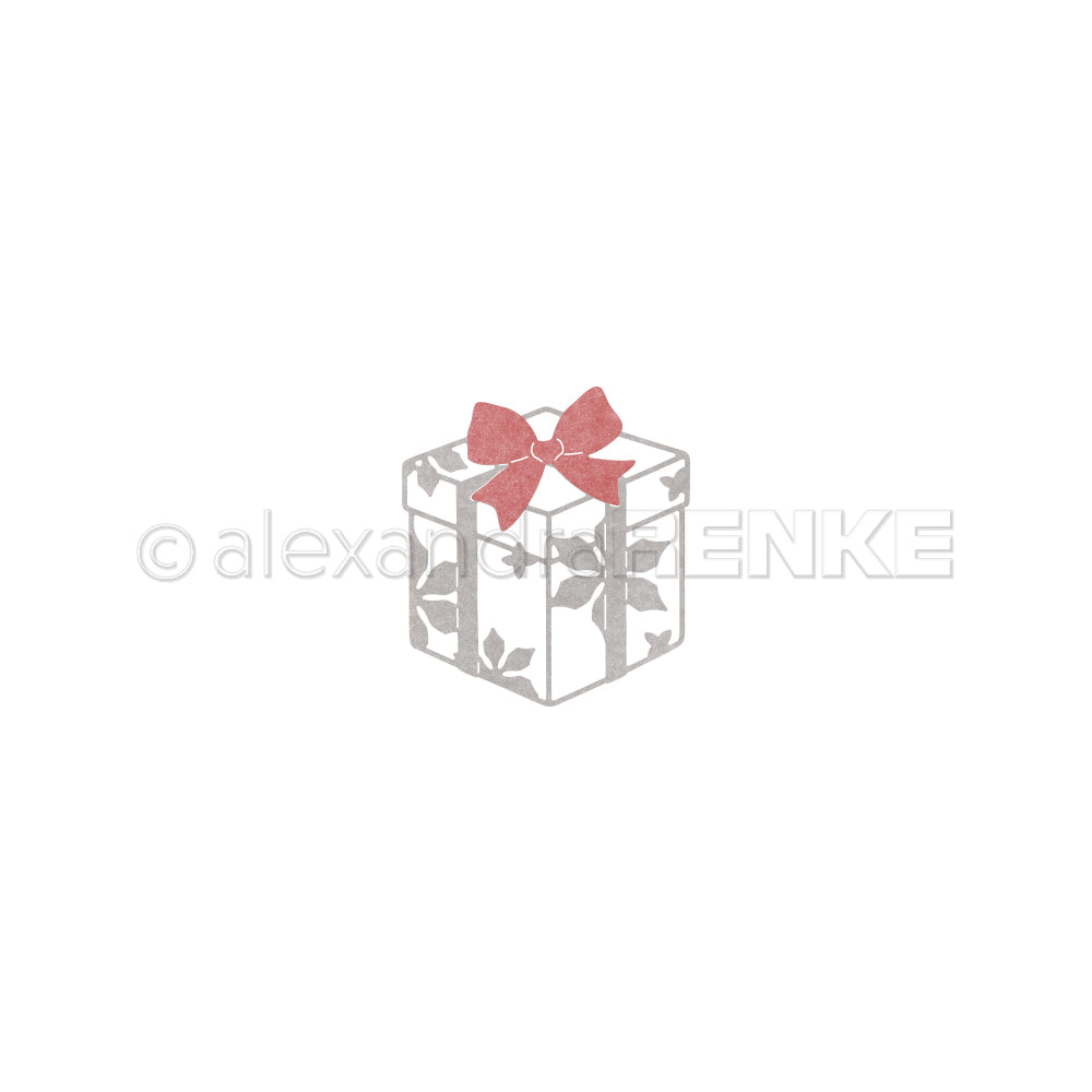 Eine silberne Geschenkbox mit einer rosa Schleife und Blattmuster, gefertigt aus dekorativem Designpapier.