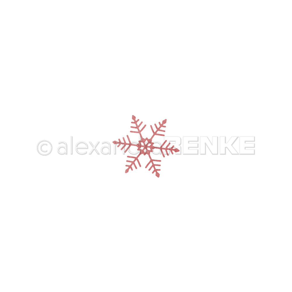 Eine rosa Schneeflocken-Motivstanze über dem Text „Alexandra RENKE“.