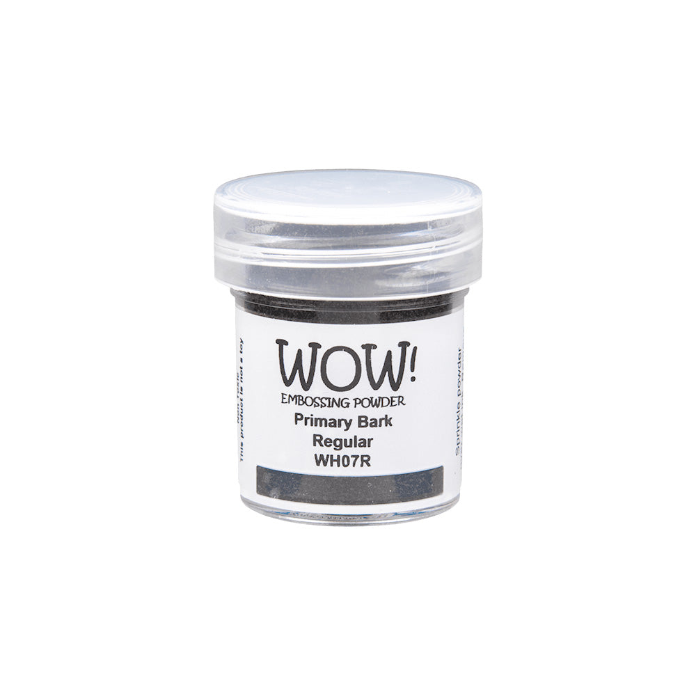 WOW Embossing Powder Primary Bark Regular WH07R in einer kleinen Dose, ideal für die Verwendung mit Ihrem Embossing Föhn oder Stempelkissen, ist auf einem weißen Hintergrund abgebildet.