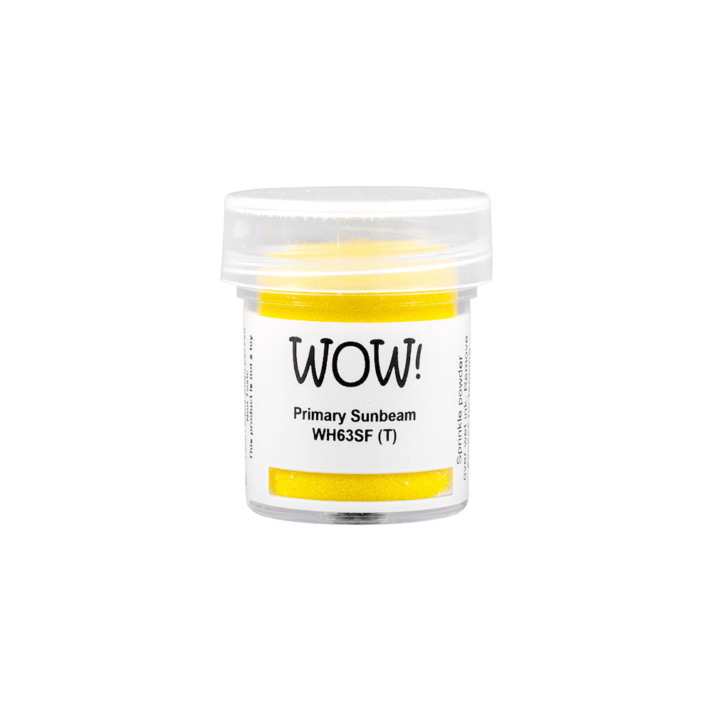 WOW Embossing Powder in Primary Sunbeam WH63SF (T)-kleiner durchsichtiger Behälter, ideal für die Verwendung mit Ihrem Prägewerkzeug oder Stempelkissen, um helle, sonnige Designs zu kreieren.