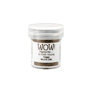 Kleines durchsichtiges Plastikgefäß mit der Aufschrift WOW Embossing Powder, gefüllt mit Metallic-Pulver - perfekt für die Verwendung mit Ihrem Lieblingsprägeföhn.