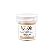 Eine kleine Dose WOW Embossing Powder Pumpkin Latte mit durchsichtigem Deckel und Goldpulver - ideal für die Verwendung mit Ihrem Embossing Stempelkissen oder Embossing Föhn für wunderschöne kreative Effekte.