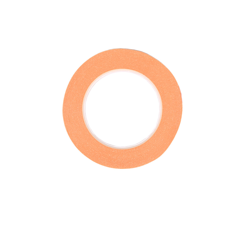 Eine Rolle Vaessen orange doppelseitiges Klebeband auf weißem Hintergrund, von oben betrachtet - perfektes Bastelzubehör für präzise DIE-CUT Technik und kreative Projekte.